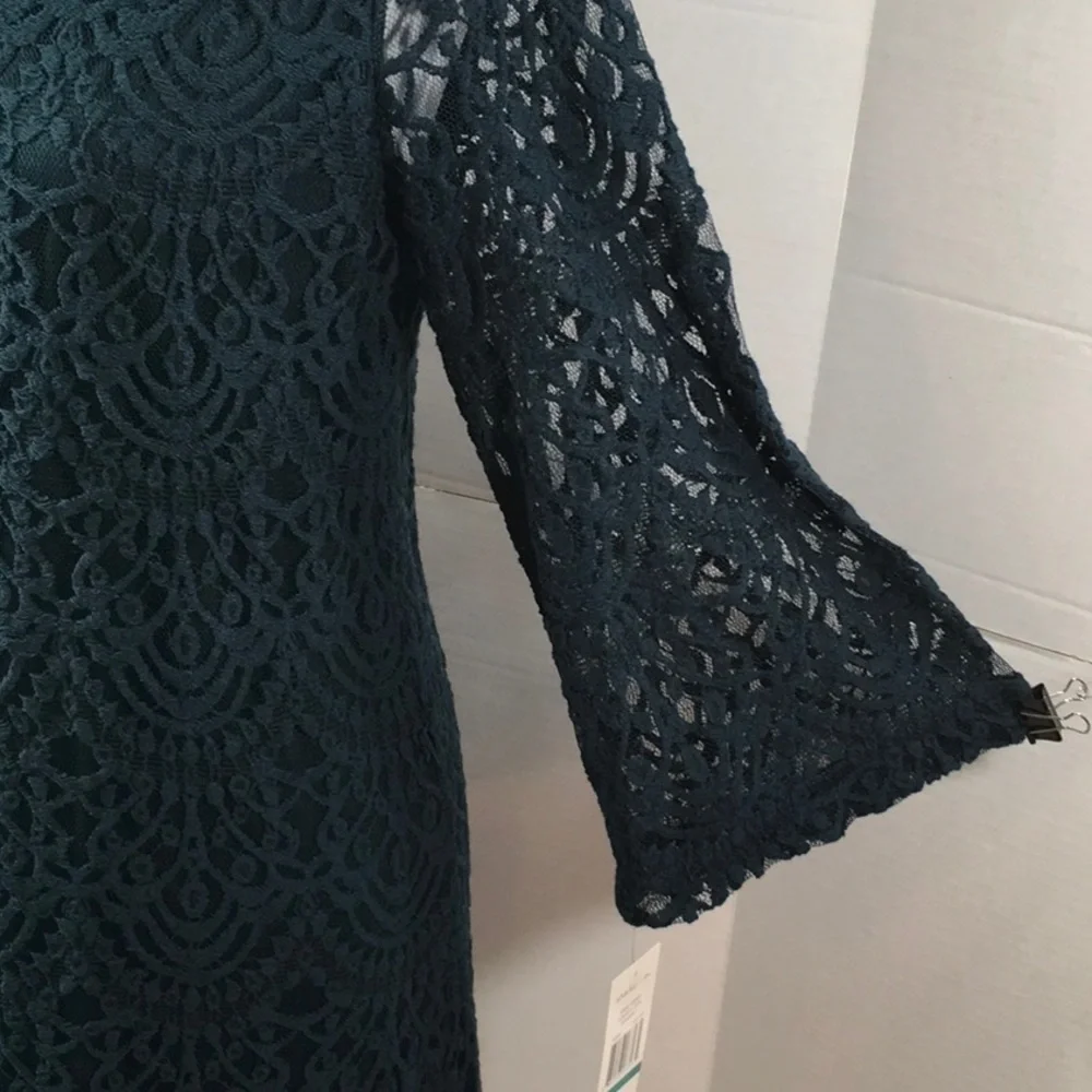 Sharagano teal lace sheath dress NWT